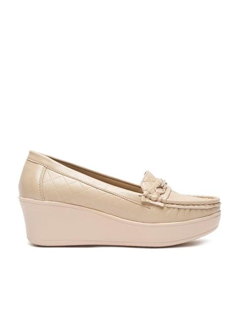 flat n heels women's beige wedge loafers