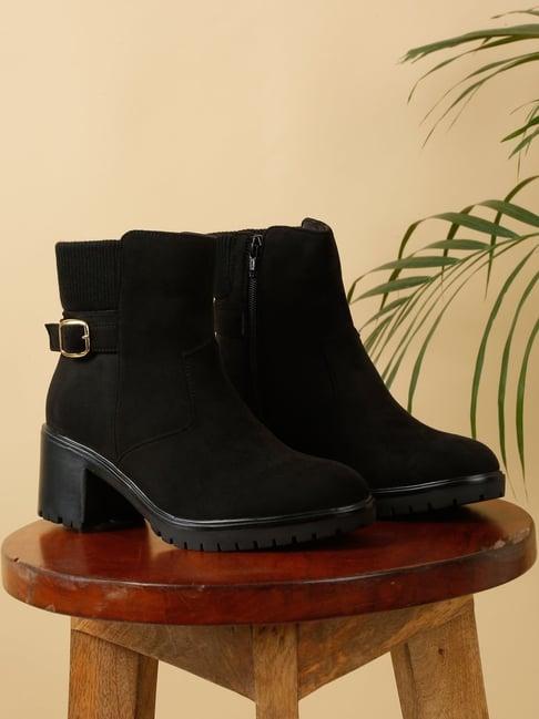 flat n heels women's black casual boots