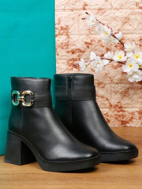 flat n heels women's black casual boots