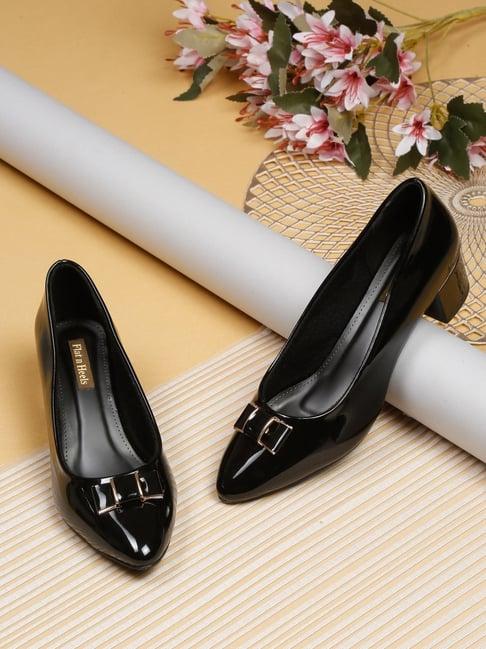 flat n heels women's black casual pumps