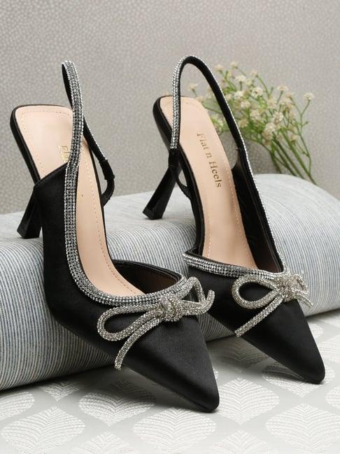 flat n heels women's black sling back stilettos