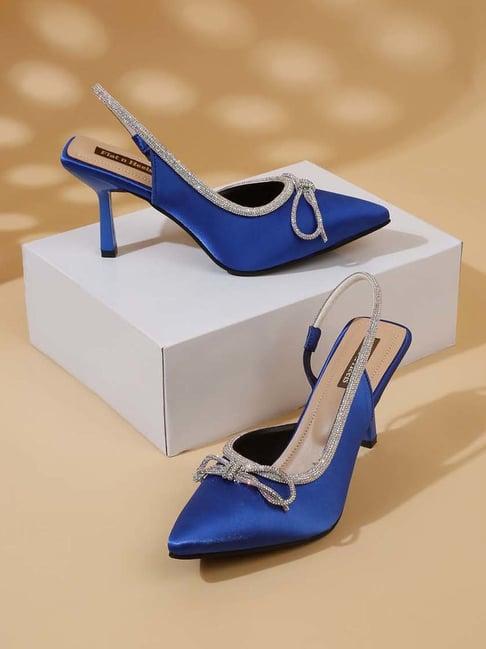 flat n heels women's blue sling back stilettos