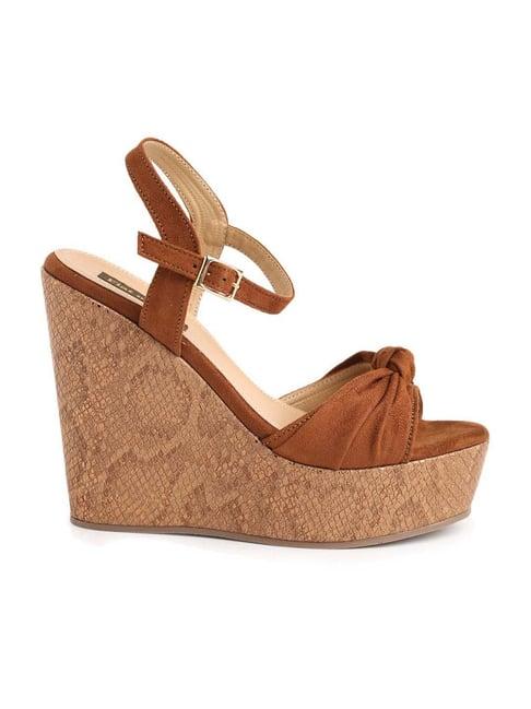 flat n heels women's brown ankle strap wedges