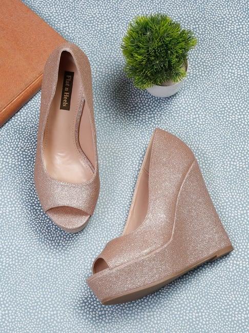 flat n heels women's copper peeptoe wedges
