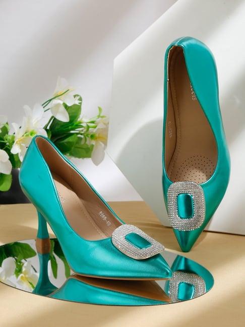 flat n heels women's green stiletto pumps
