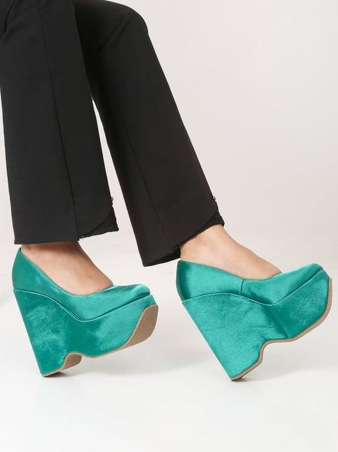 flat n heels women's green wedge pumps