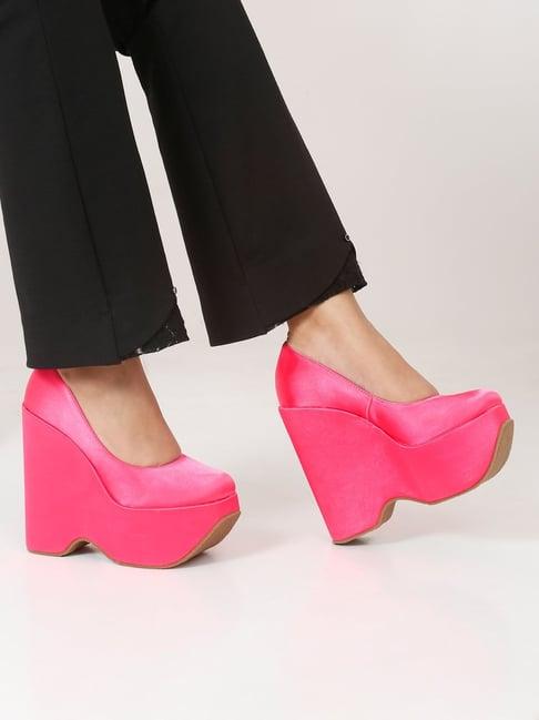 flat n heels women's pink wedge pumps