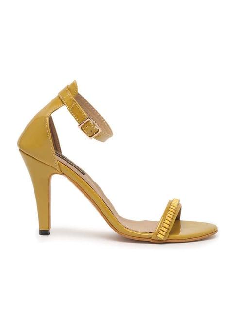 flat n heels women's yellow ankle strap stilettos