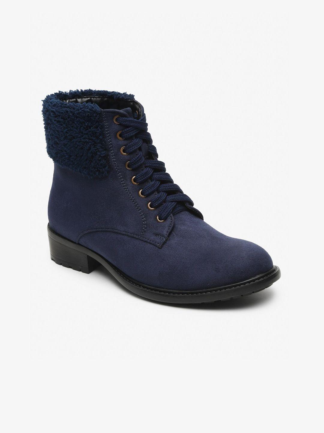 flat n heels women navy blue solid regular boots