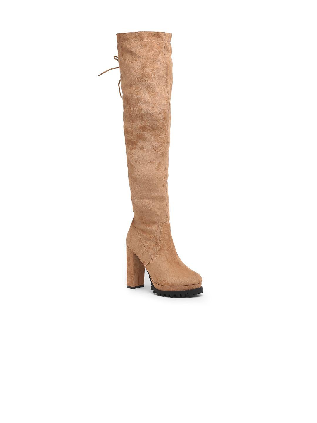 flat n heels women platform heeled suede high-top chunky boots