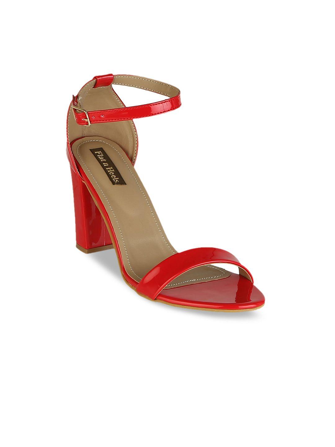 flat n heels women red solid block heels