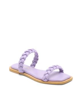 flat sandal with faux leather upper