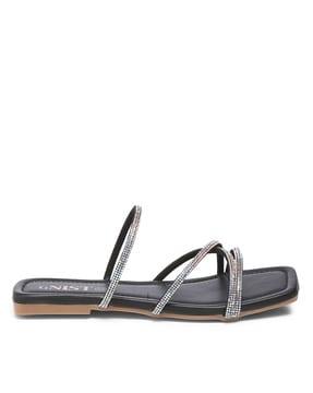 flat sandals with faux leather upper