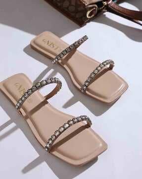 flat sandals with faux leather upper