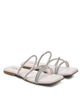 flat sandals with faux leather upper
