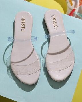 flat sandals with faux leather upper