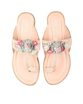 flat sandals with floral applique