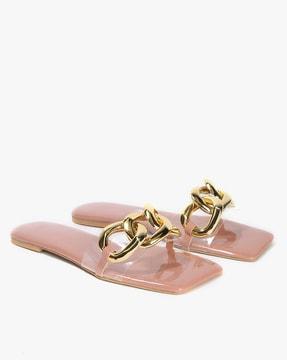 flat sandals with metal accent