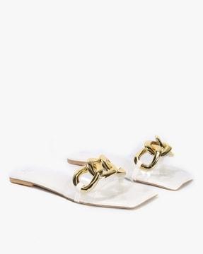 flat sandals with metal accent