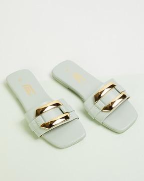 flat sandals with metal accent