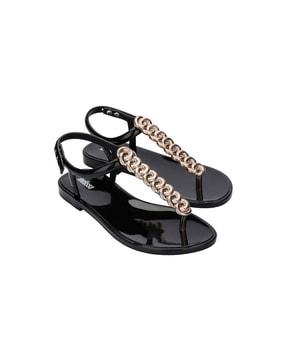 flat sandals with metal accent