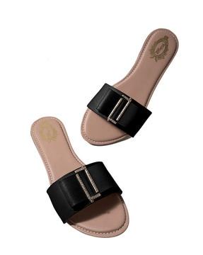 flat sandals with metal accent