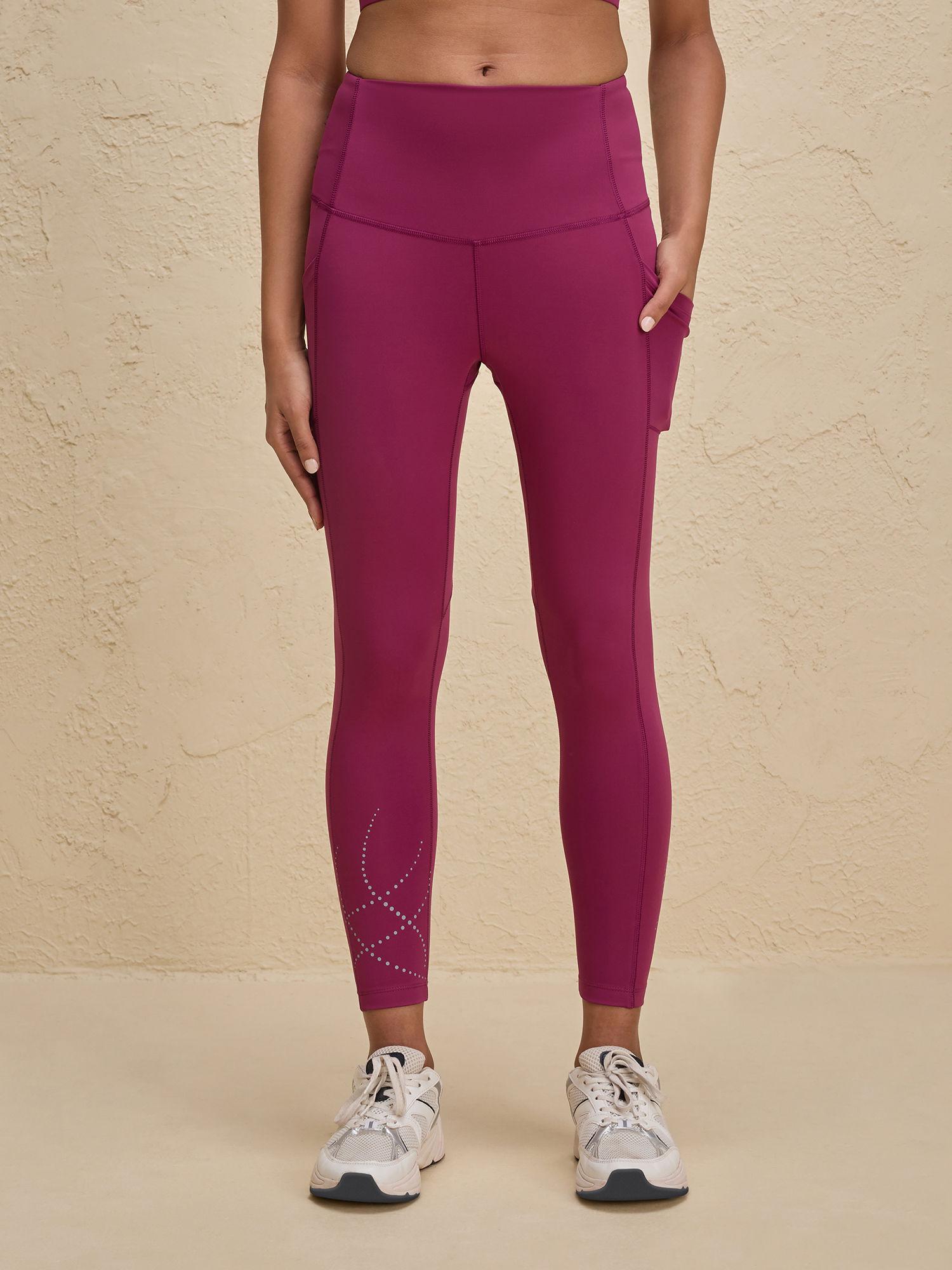 flattering ankle length legging with pockets and print detail-nyk299-grape