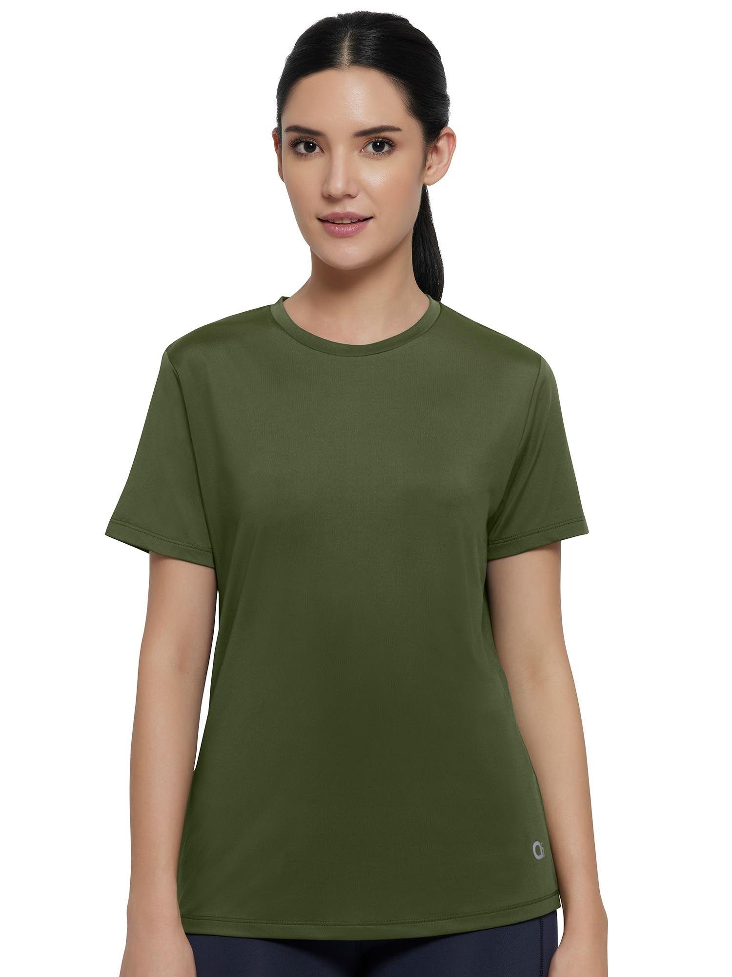 flaunt solid crew neck short sleeve t-shirt-green