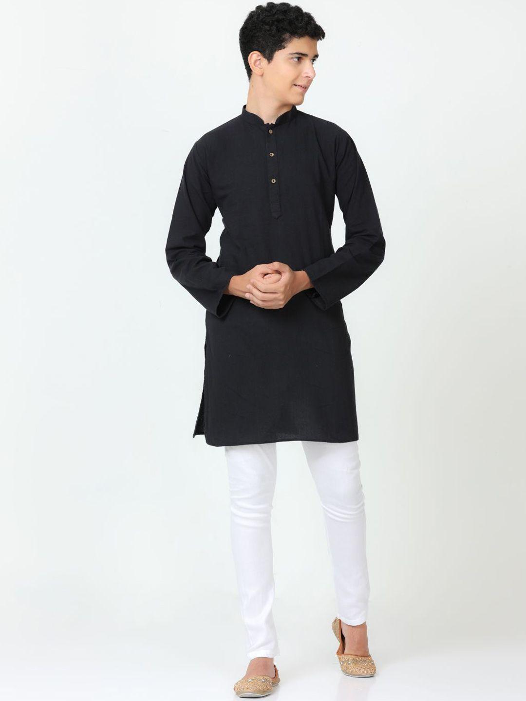 flavido boys black printed regular pure cotton kurta with pyjamas