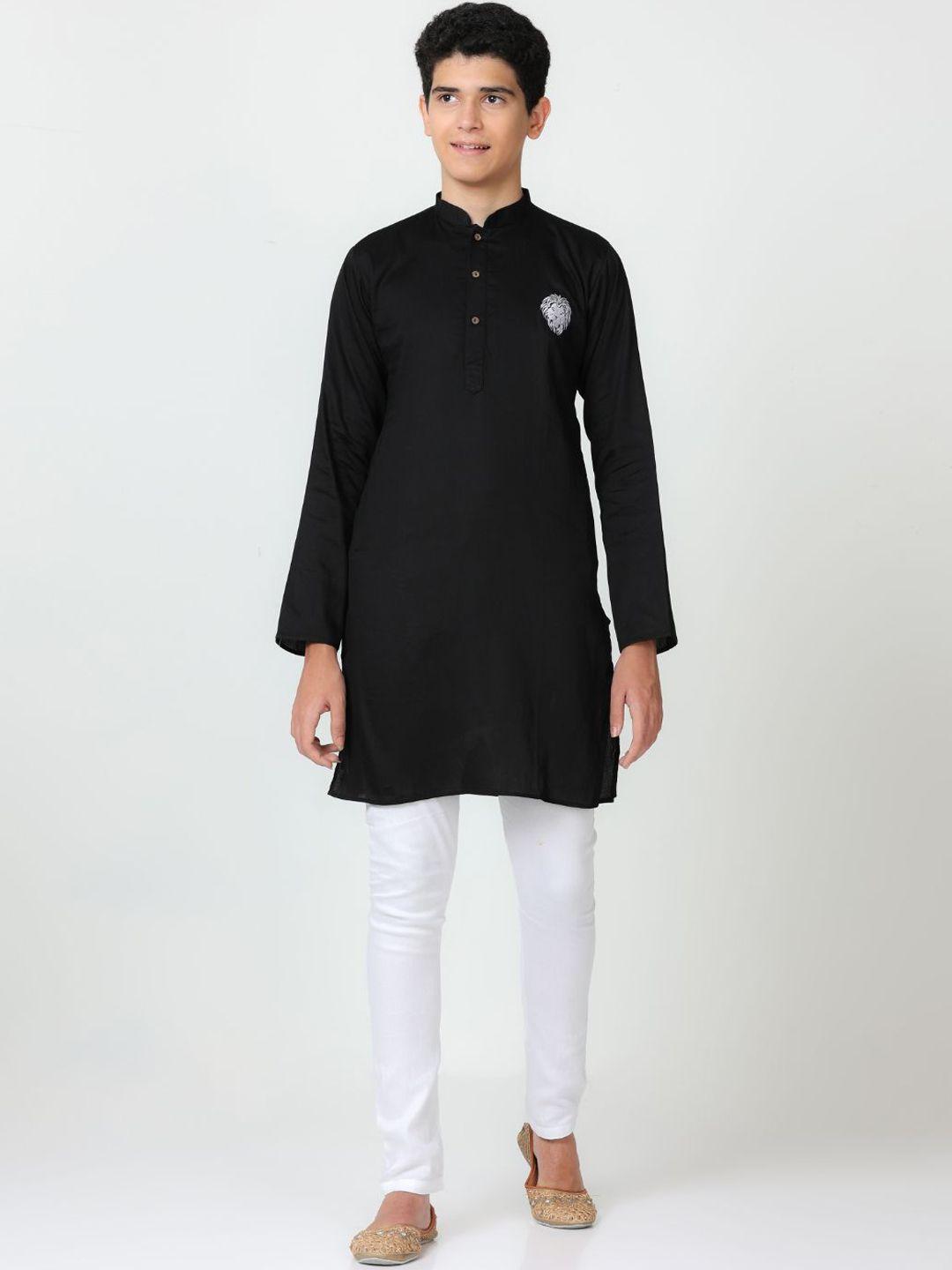 flavido boys black tiered pure cotton kurta with trousers