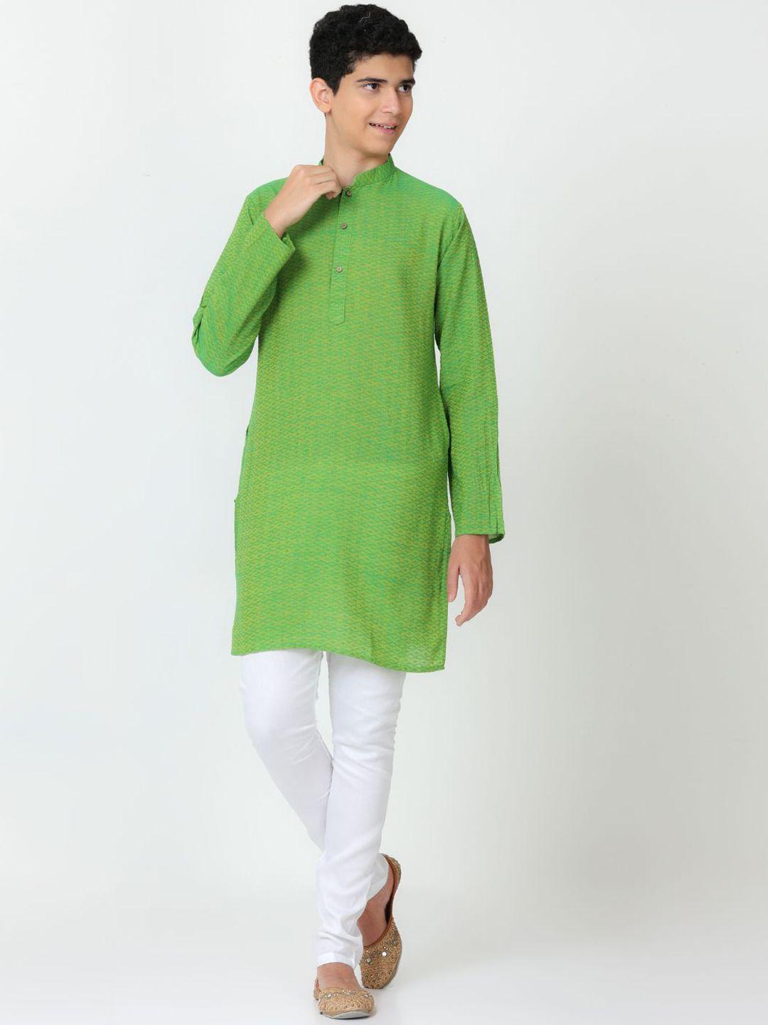 flavido boys green printed regular pure cotton kurta with pyjamas