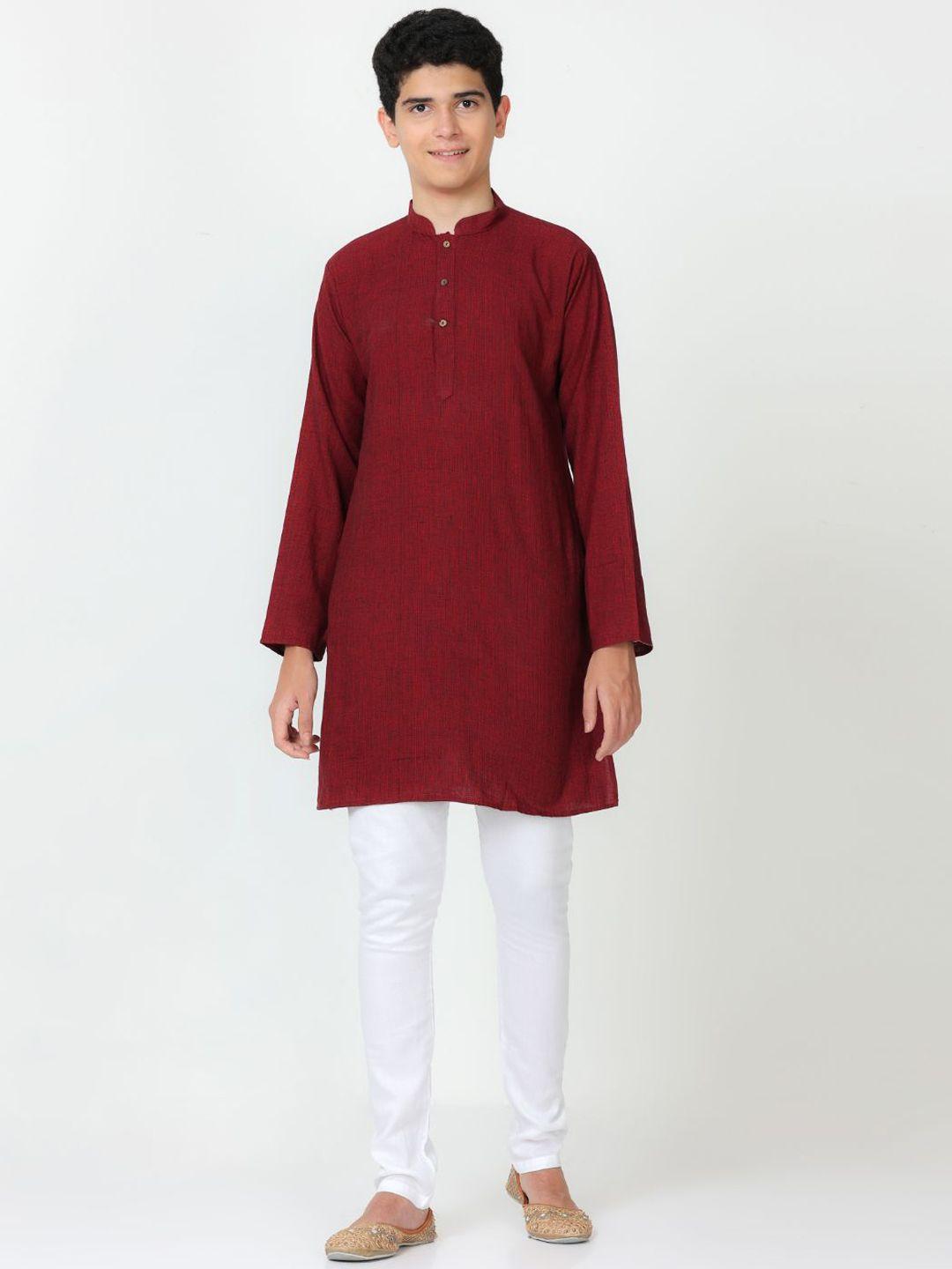 flavido boys maroon regular pure cotton kurta with trousers