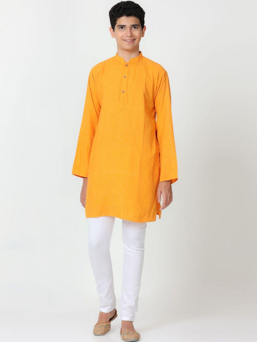 flavido boys mustard yellow regular pure cotton kurta with pyjamas