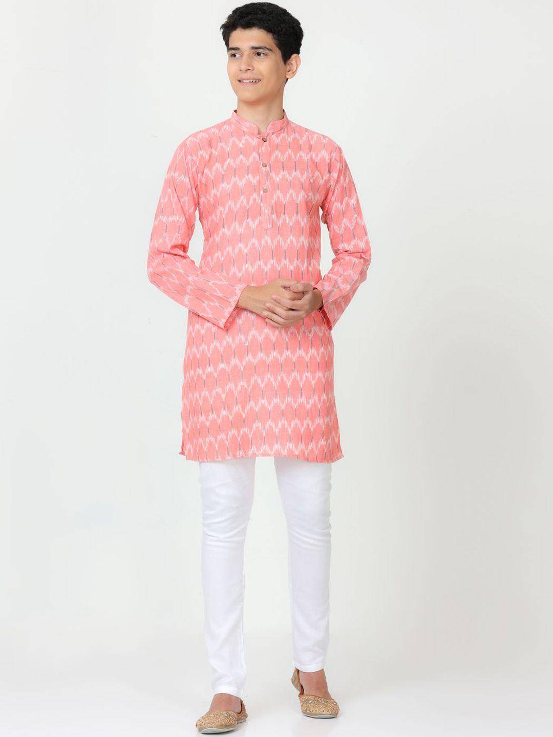 flavido boys pink printed regular pure cotton kurta with pyjamas