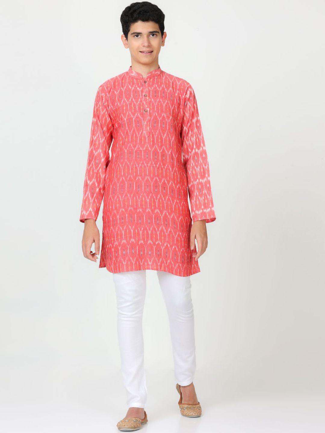 flavido boys red ethnic motifs printed regular pure cotton kurta with pyjamas