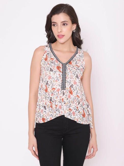 flawless white cotton floral print top