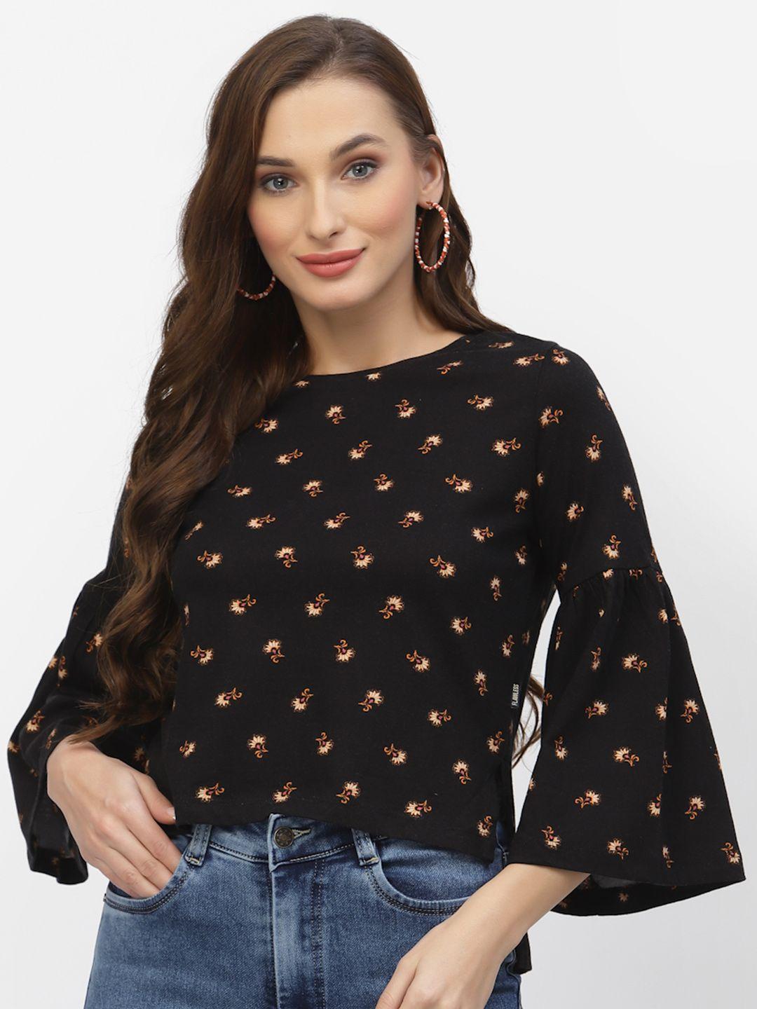 flawless black & yellow printed bell sleeves top