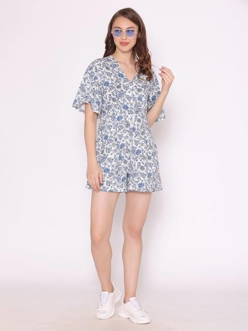 flawless blue cotton floral print playsuit