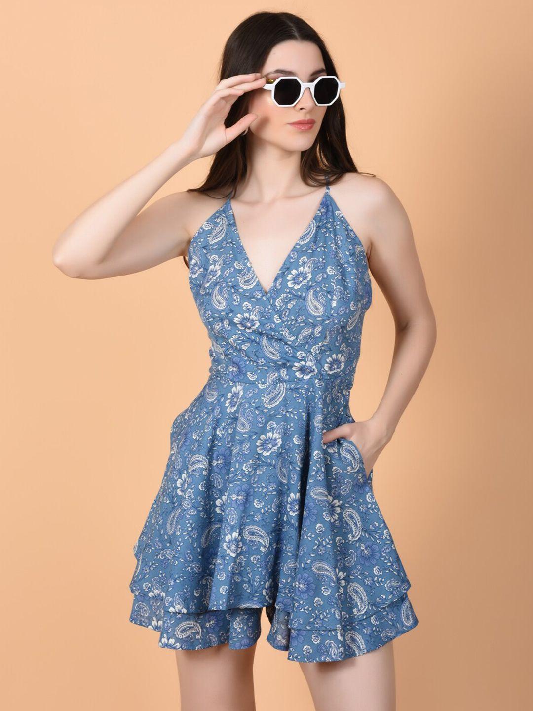 flawless floral printed shoulder straps playsuit