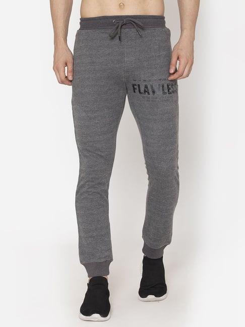 flawless grey cotton regular fit printed joggers pants