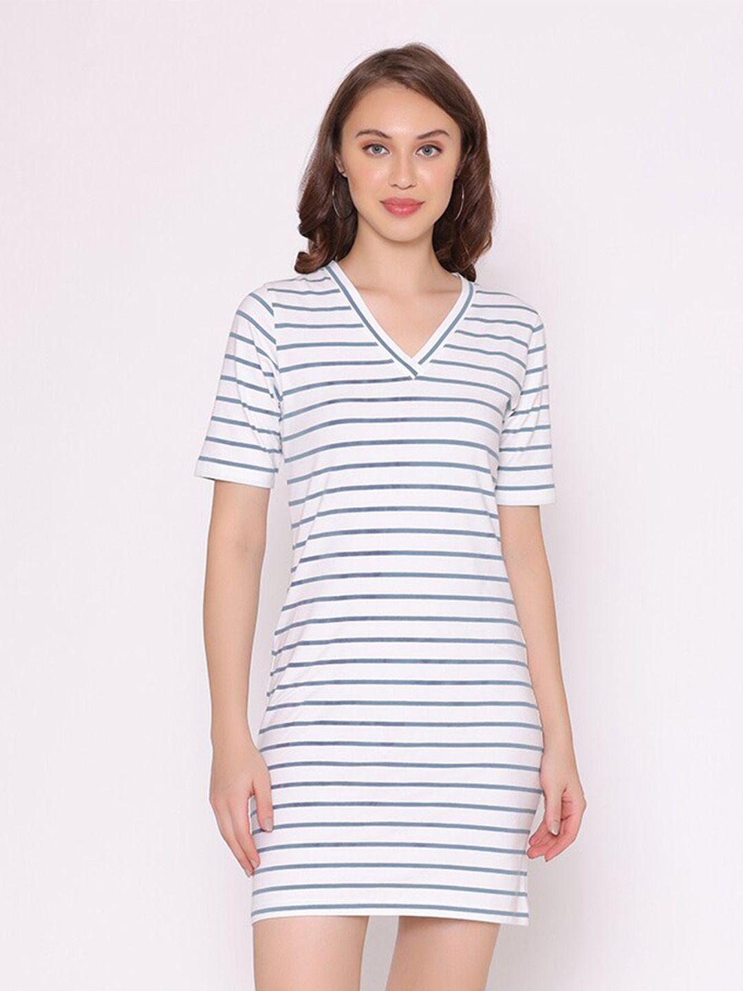 flawless striped v-neck short sleeve cotton sheath dress