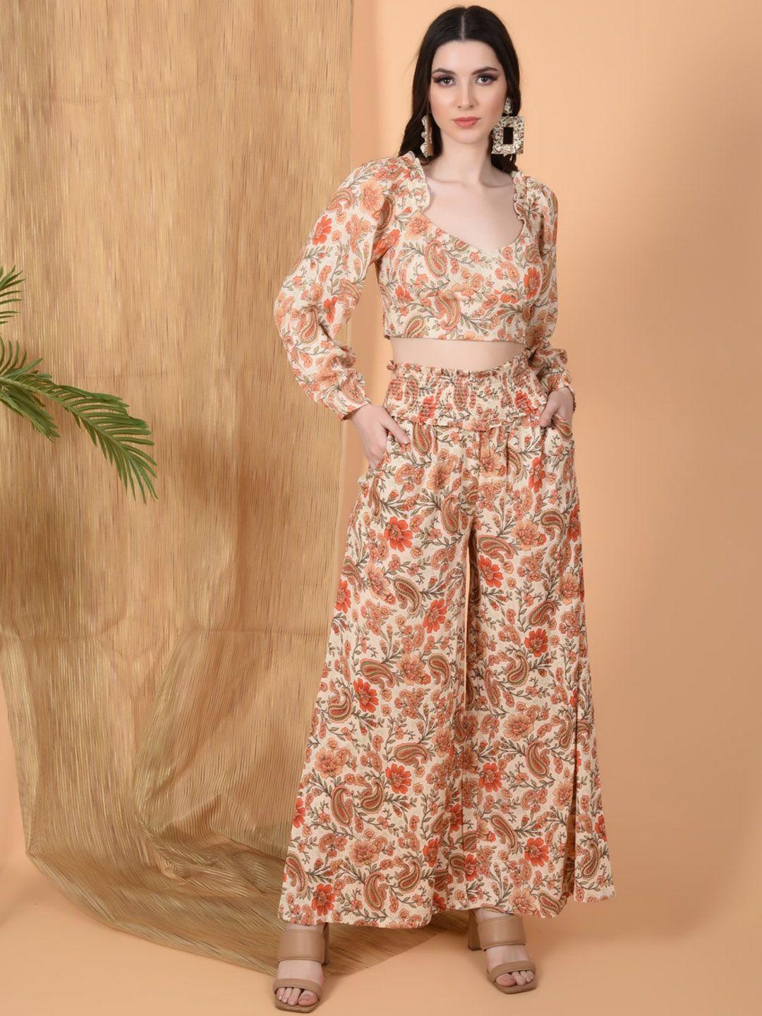 flawless women floral printed crop top & trouser co-ords