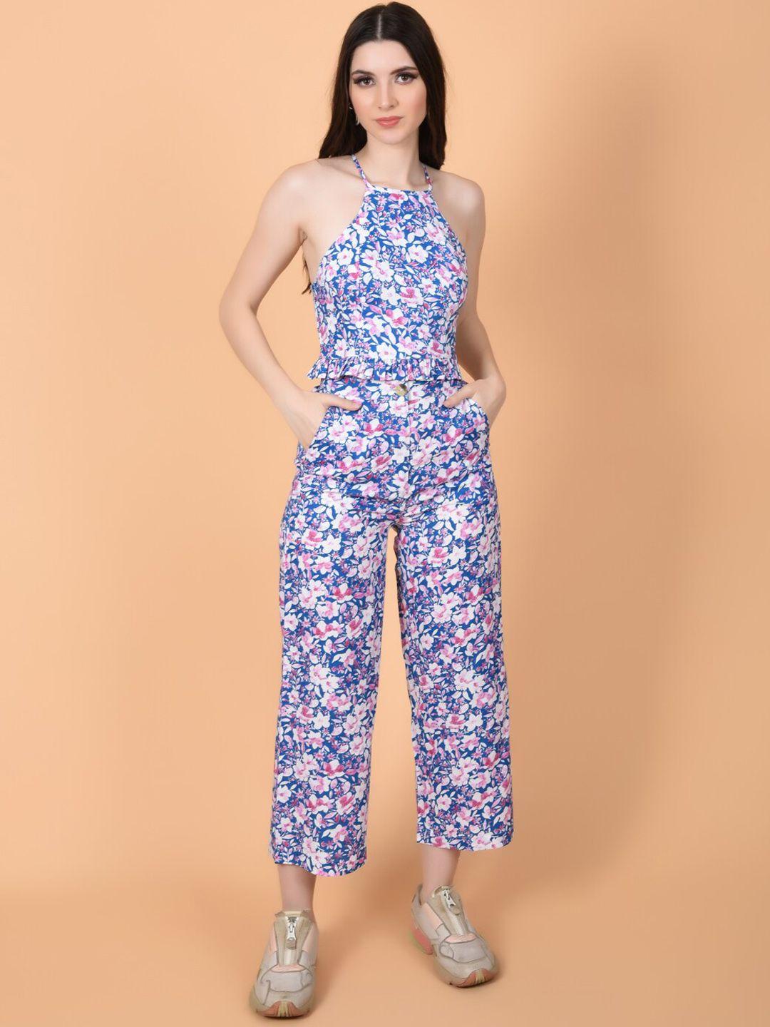 flawless women floral printed halter neck top & trousers co-ords