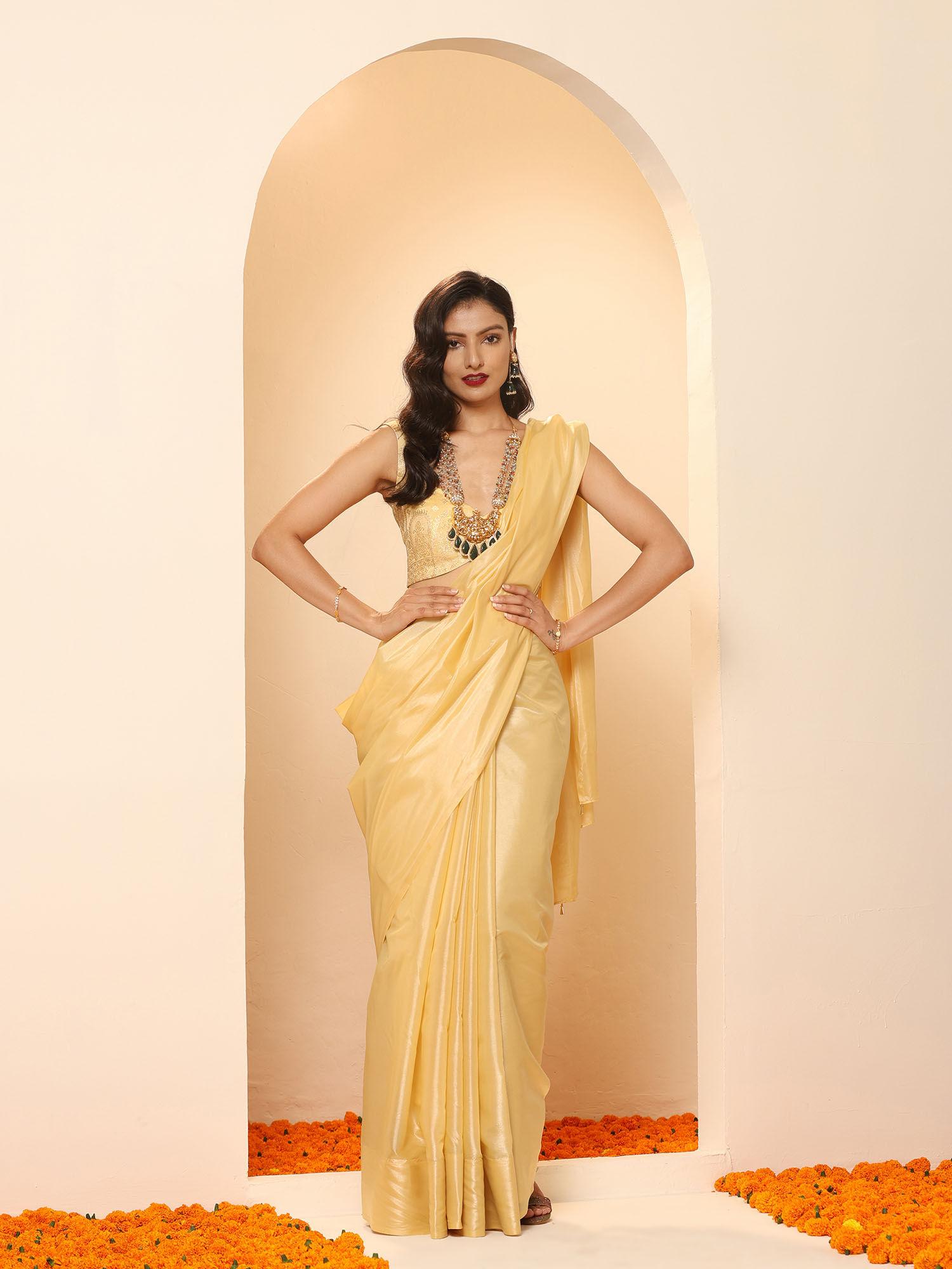 flax yellow silken saree with jacquard with unstitched blouse