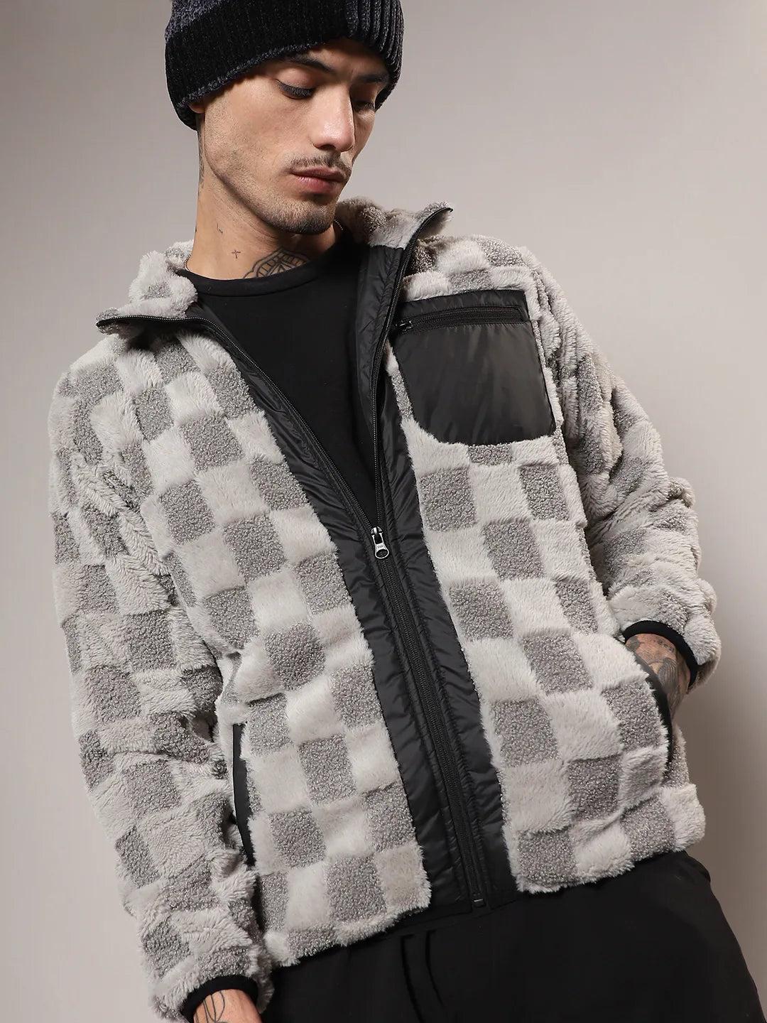 fleece buffalo check puffer jacket