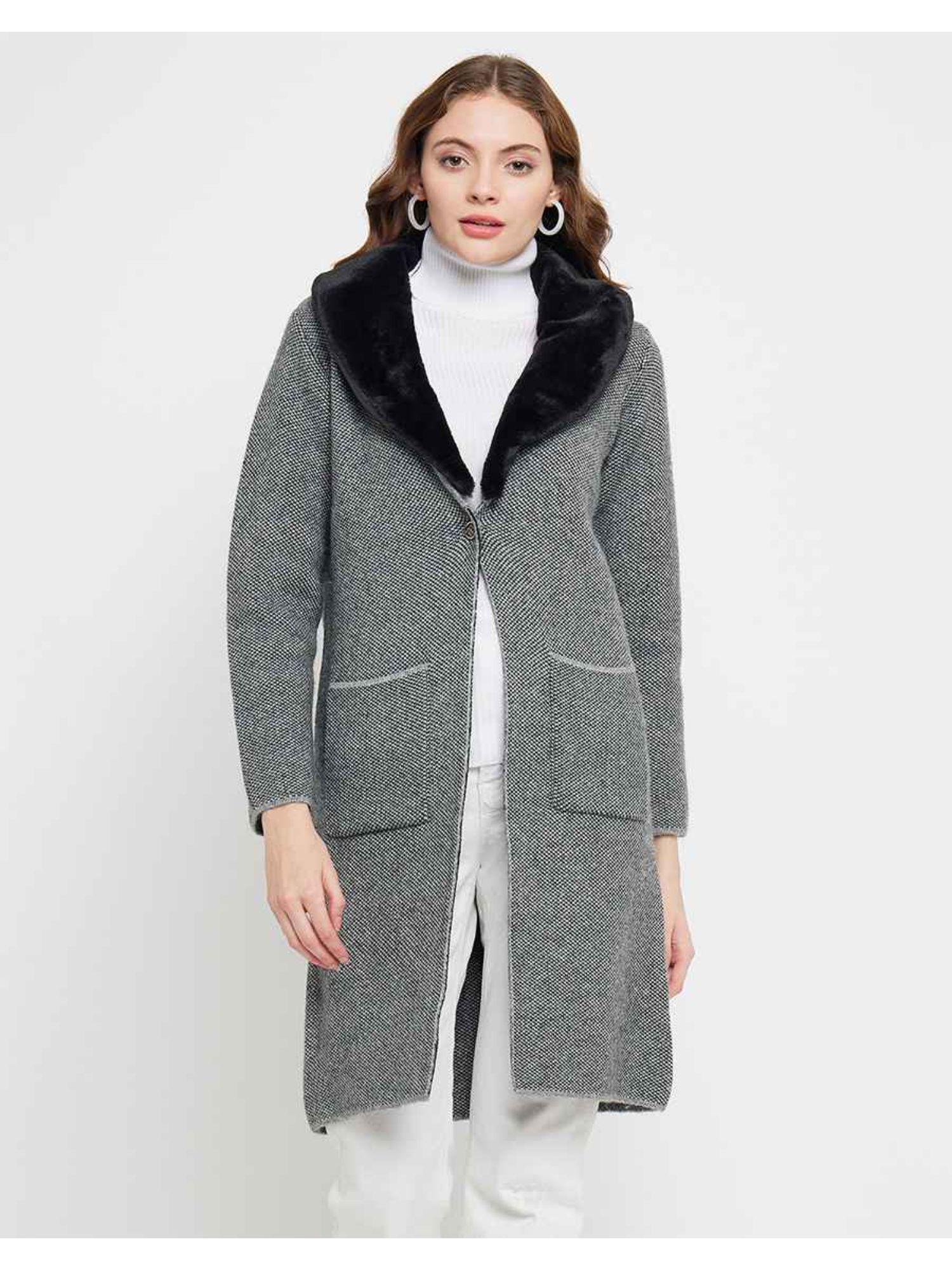 fleece collar grey longline shrug