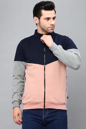 fleece front zip slim fit mens casual wear jacket - peach