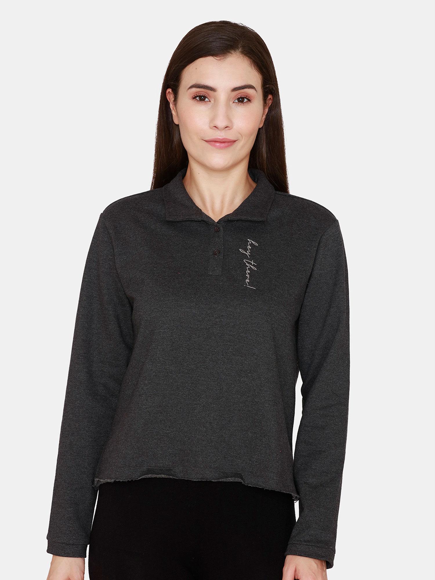 fleece marl knit cotton sweatshirt with soft brushed back - anthracite
