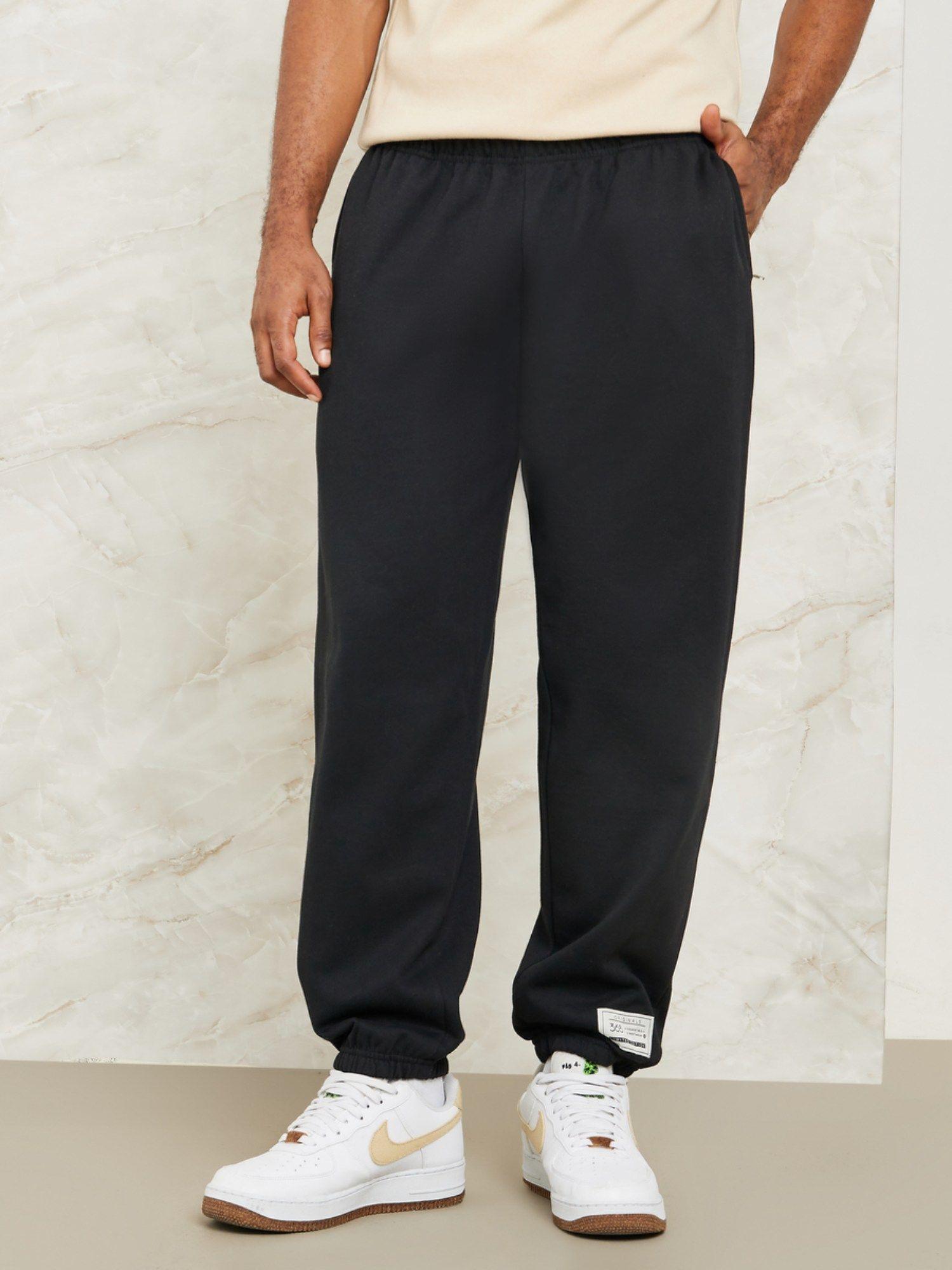 fleece relaxed badge joggers with zipper pockets black