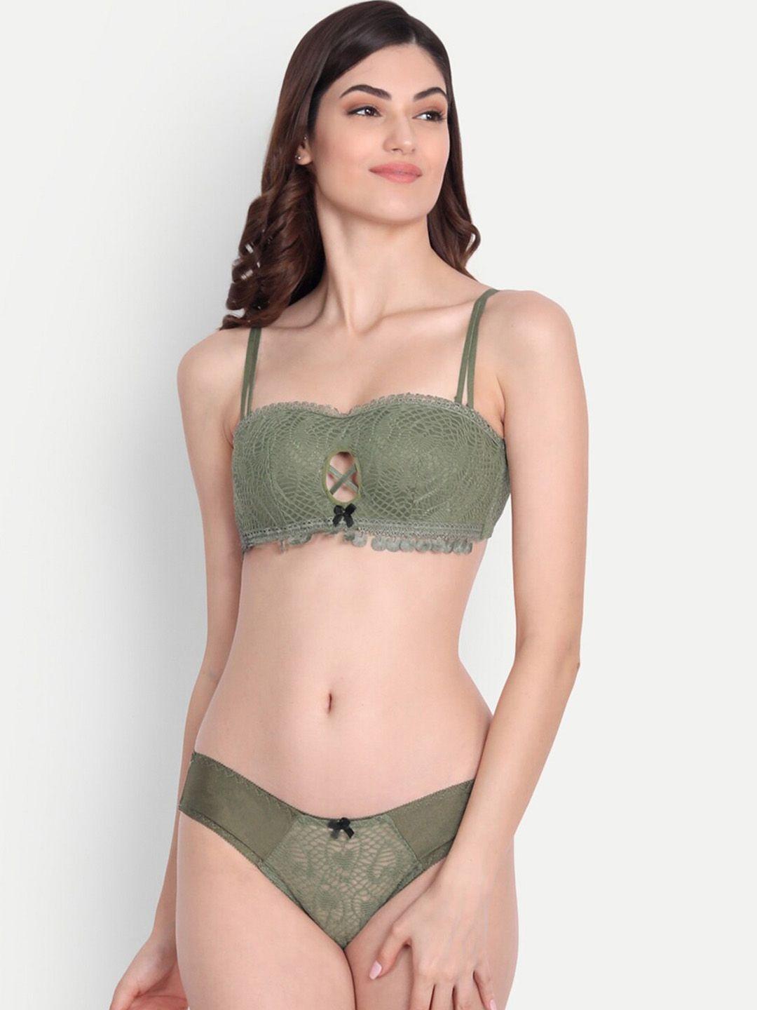 flenzy women green self design lingerie set